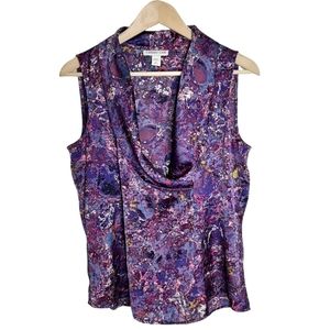 Coldwater Creek Blouse Sleeveless Draped Purple Print Women's Size M 10-12